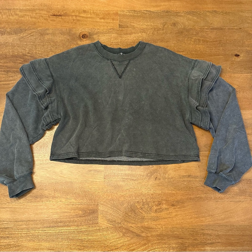 7 For All Mankind Cropped Ruffle Crewneck